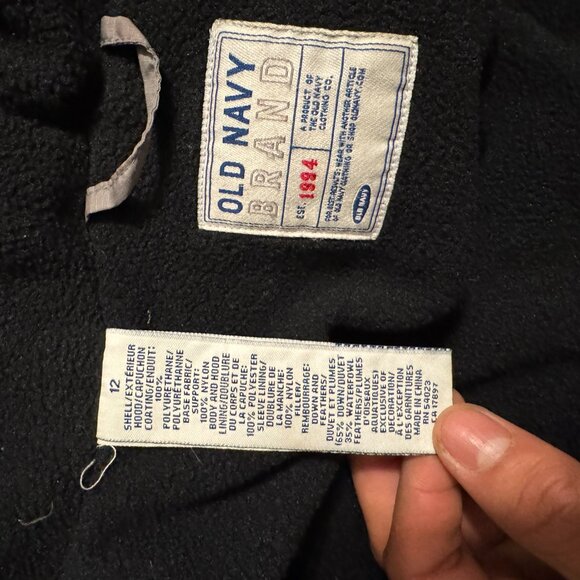 Old Navy Puffer Jacket Men’s Medium Gray & Black Hooded Winter Coat Fleece Lined - Picture 3 of 8